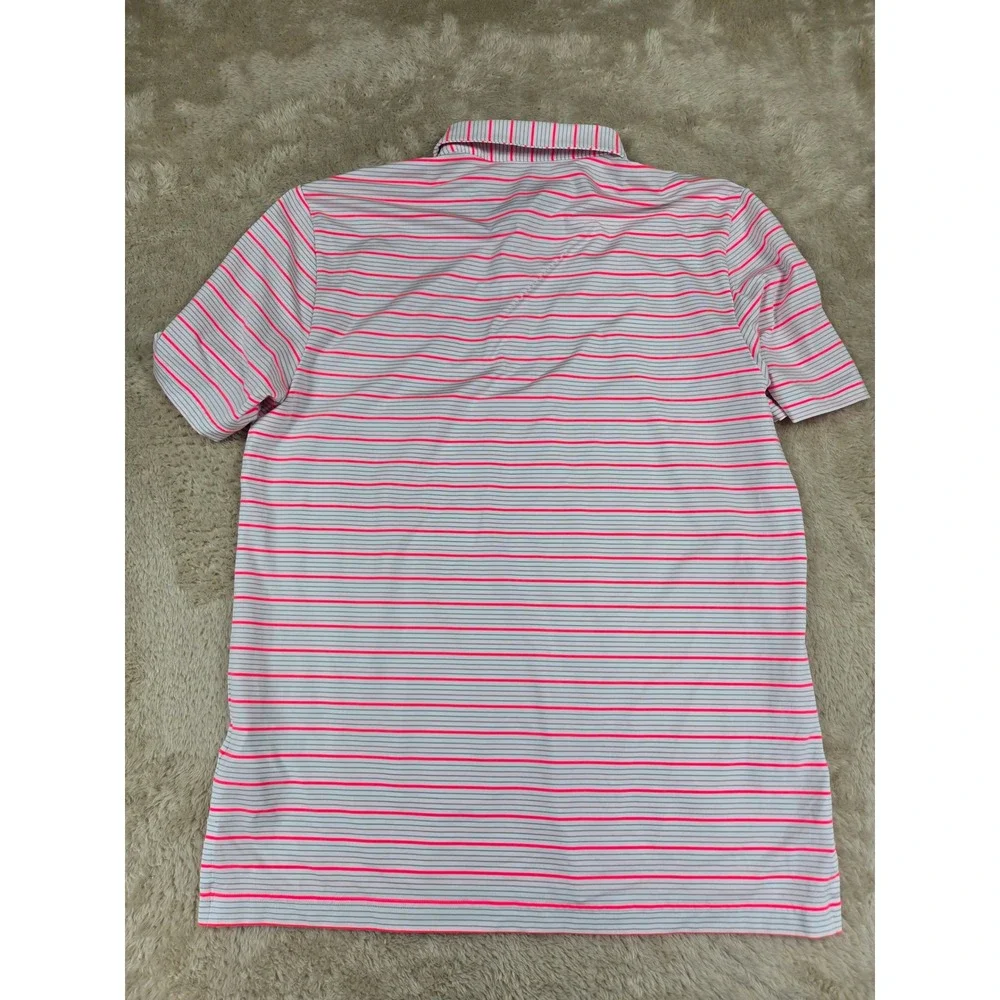 Berkshire Country Club Adidas Golf Polo Mens Medium Gray Pink Stripe Performance